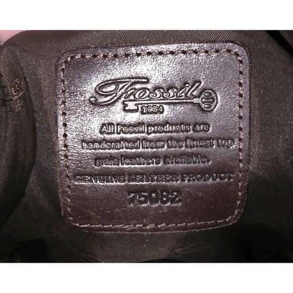 VTG Fossil Drawstring Bucket Shoulder Bag Brown Pebbled Genuine Leather Pockets - Picture 9 of 10